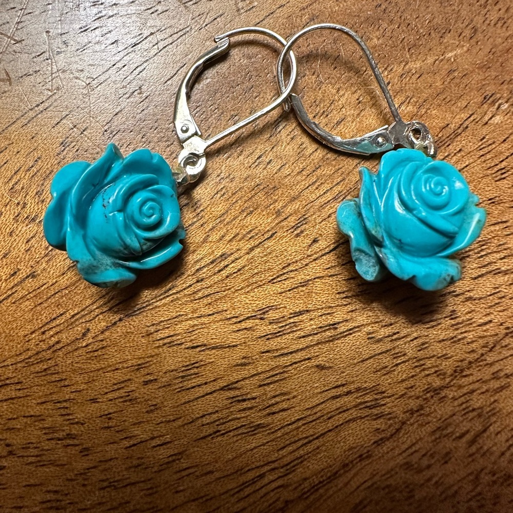 Whitney Kelly turquoise and Silver Floral  Rose Earrings